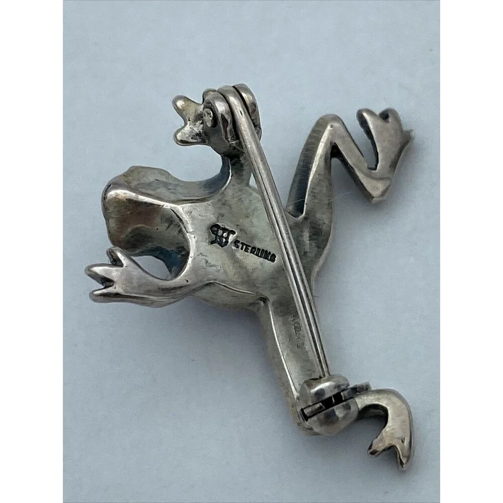 Vintage Sterling Silver Purple Amethyst and Marcasite Frog Pin Brooch